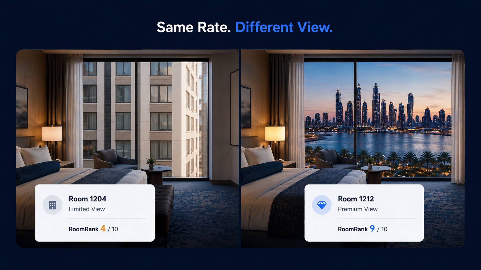 RoomView comparison showing same rate different hotel room views